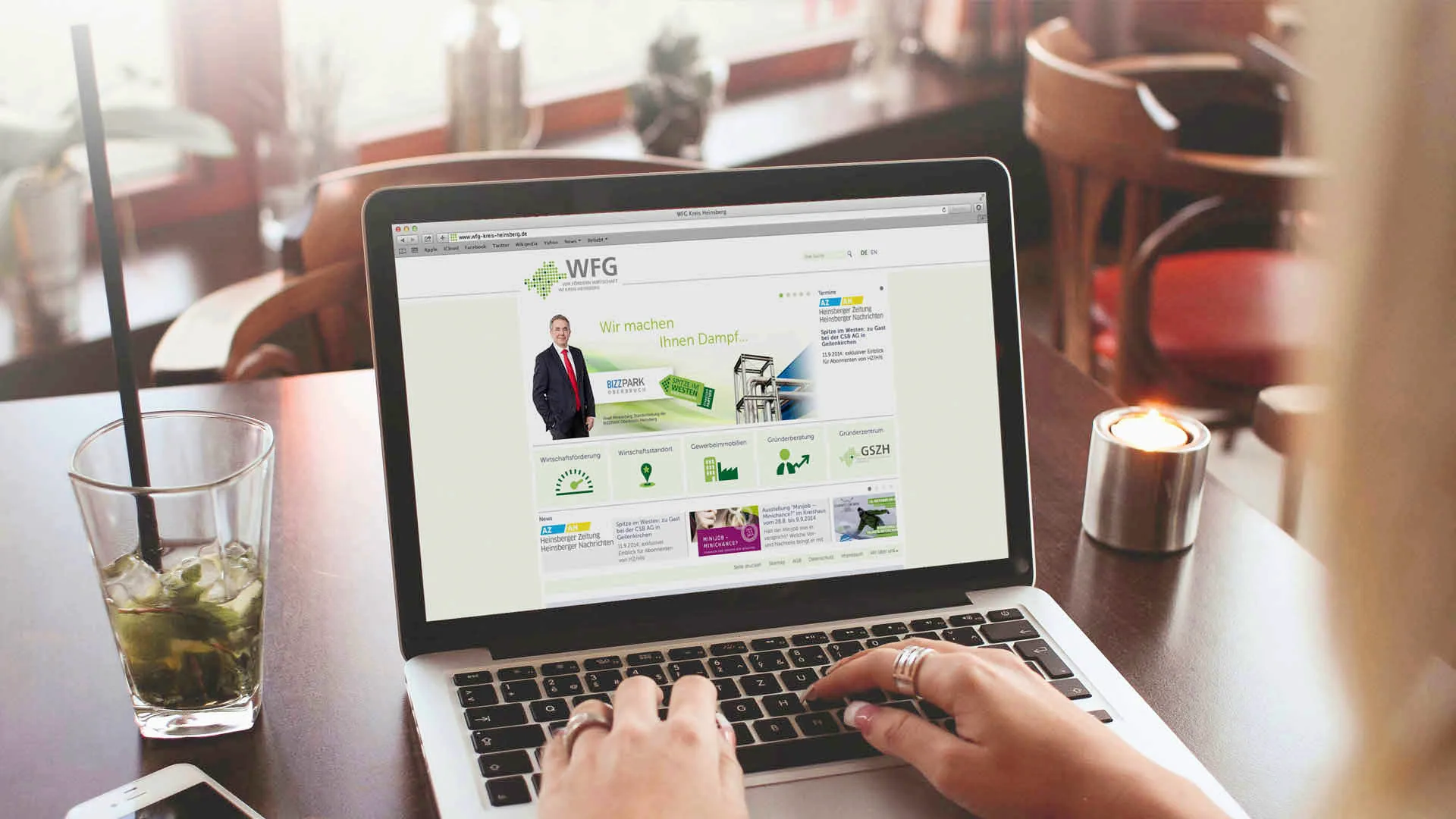 Website der WFG Kreis Heinsberg auf einem Laptop